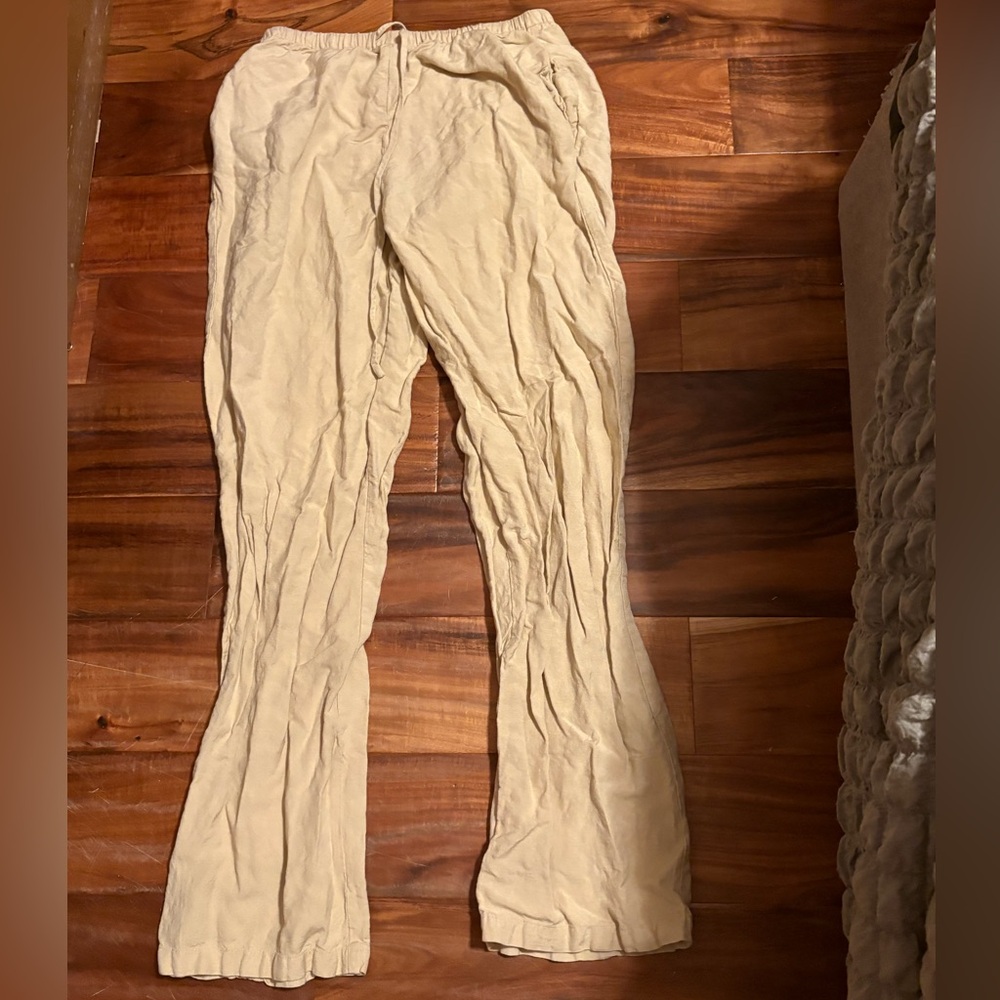 Lioness Linen Blend Beige Drawstring Pants Size‎ Small (0420)